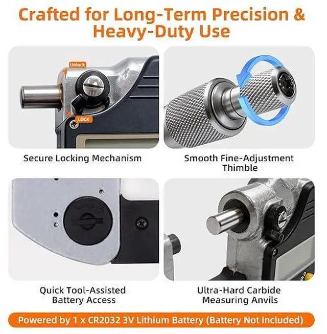 Alt view image 7 of 7 - Digital Outside Micrometer, 0-1 in Range, 0.00005" Resolution, LCD Display | Micrometer Set, 0-1 inch Measuring Range, Ultra-Precision 0.0001 Accuracy, in/mm Switch, Carbide Tip, with Protective Case