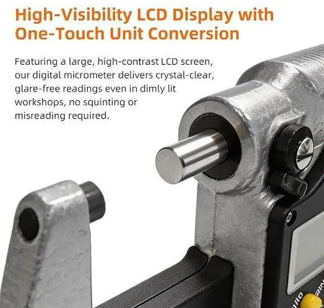 Alt view image 6 of 7 - Digital Outside Micrometer, 0-1 in Range, 0.00005" Resolution, LCD Display | Micrometer Set, 0-1 inch Measuring Range, Ultra-Precision 0.0001 Accuracy, in/mm Switch, Carbide Tip, with Protective Case