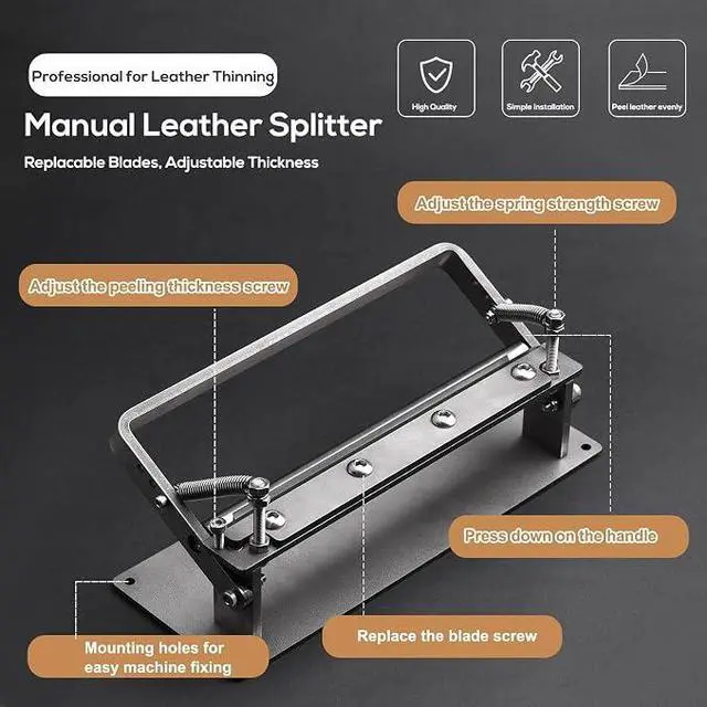 Alt view image 7 of 7 - Leather Splitter, Leather Skiver Peeler, Manual Skiving Machine | Leather Peeling Thinning Paring Machine Skiver with Blades for DIY Leathercrafting Tools