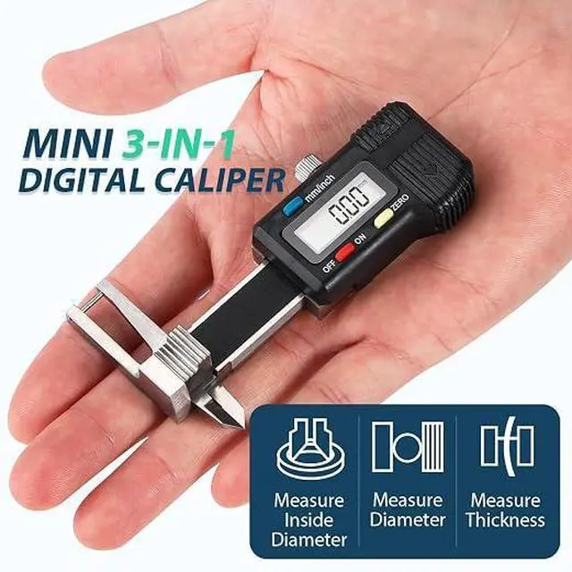 Alt view image 3 of 7 - 1" /25mm Mini Digital Caliper, OD ID & Thickness Gauge | Large LCD Display, Inch Metric Conversion, Zero Reset, Inch Metric Conversion, Hard Protective Case & Extra Battery
