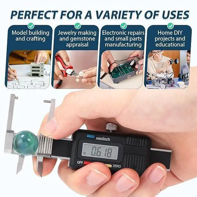 Alt view image 2 of 7 - 1" /25mm Mini Digital Caliper, OD ID & Thickness Gauge | Large LCD Display, Inch Metric Conversion, Zero Reset, Inch Metric Conversion, Hard Protective Case & Extra Battery