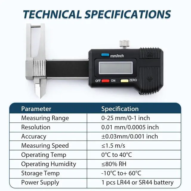 Alt view image 6 of 7 - 1" /25mm Mini Digital Caliper, OD ID & Thickness Gauge | Large LCD Display, Inch Metric Conversion, Zero Reset, Inch Metric Conversion, Hard Protective Case & Extra Battery