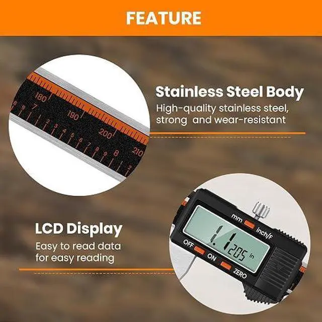 Alt view image 2 of 7 - Digital Caliper 12 Inch, Micrometer Calipers with Large LCD Screen | Stainless Caliper Measuring Tool, Inch/mm/Fraction, Auto-Off and Sturdy Case. For Automotive, Woodwork, Large Projects