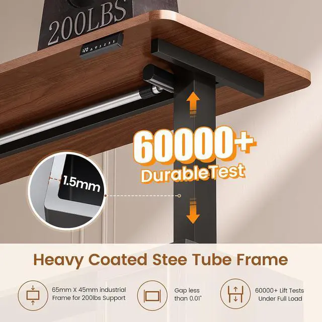 Alt view image 5 of 7 - Farmhouse L Shaped Executive Electric Standing Desk with 4 Drawers | 69" x 55" Height Adjustable Office Desk with Storage Shelves, Power Outlet, Sit Stand Computer Desk, Black and Brown