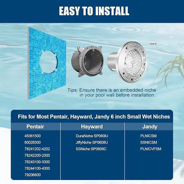 Alt view image 5 of 7 - 6 Inch Spa Light for Inground Pool LED, AC120V 6000K Cool White | Underwater Pool Spa Lights Compatible with Pentair and Hayward 6'' Wet Niches, 316 Stainless Steel,IP68 Waterproof,50FT