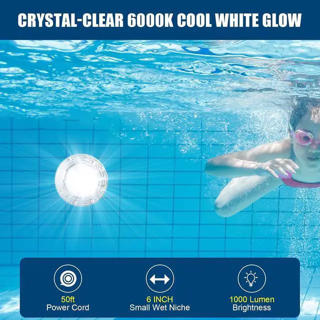 Alt view image 7 of 7 - 6 Inch Spa Light for Inground Pool LED, AC120V 6000K Cool White | Underwater Pool Spa Lights Compatible with Pentair and Hayward 6'' Wet Niches, 316 Stainless Steel,IP68 Waterproof,50FT