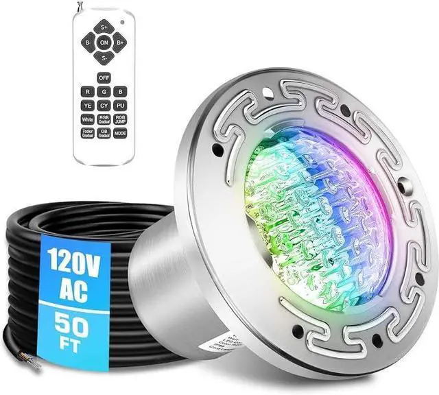 Main image of 6 Inch Spa Light for Inground Pool,AC120V Color Changing | RGBW Remote Control,12W LED(150W Equivalent),Underwater Spa Light Fits for 6" Small Wet Niches, IP68 Waterproof,50FT Cord