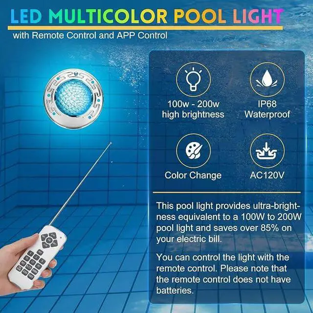 Alt view image 6 of 7 - 6 Inch Spa Light for Inground Pool,AC120V Color Changing | RGBW Remote Control,12W LED(150W Equivalent),Underwater Spa Light Fits for 6" Small Wet Niches, IP68 Waterproof,50FT Cord