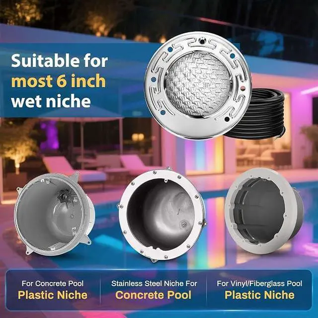 Alt view image 5 of 7 - 6 Inch Spa Light for Inground Pool,AC120V Color Changing | RGBW Remote Control,12W LED(150W Equivalent),Underwater Spa Light Fits for 6" Small Wet Niches, IP68 Waterproof,50FT Cord