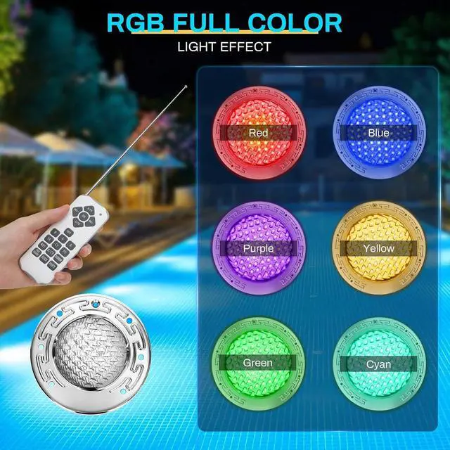 Alt view image 4 of 7 - 6 Inch Spa Light for Inground Pool,AC120V Color Changing | RGBW Remote Control,12W LED(150W Equivalent),Underwater Spa Light Fits for 6" Small Wet Niches, IP68 Waterproof,50FT Cord