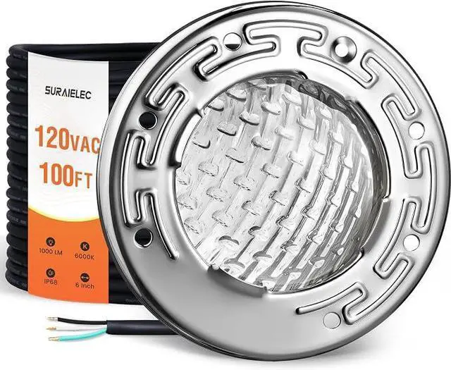 Main image of 6 Inch Small LED Spa Light for Inground Pool, 120V, 100FT Cord | 10W LED, Cool White 6000K, Underwater Pool Light Replacement, Fits Pentair and Hayward Wet Niches, IP68 Waterproof