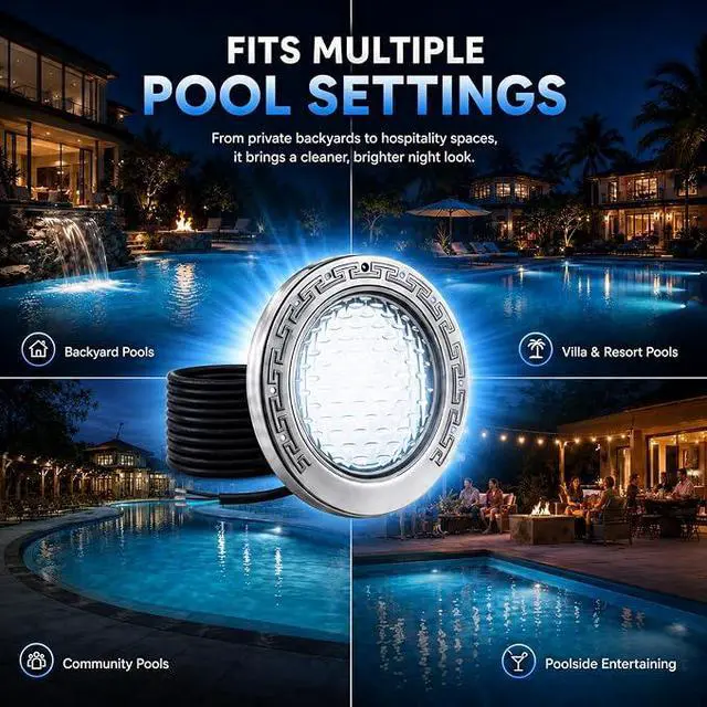 Alt view image 5 of 7 - 10 Inch LED Pool Light for Inground Pools, 120V 35W Ultra-Bright White Swimming Pool Lights Replacement, Compatible with Standard 10-Inch Wet Niche, IP68 Waterproof with 50-Foot Cord