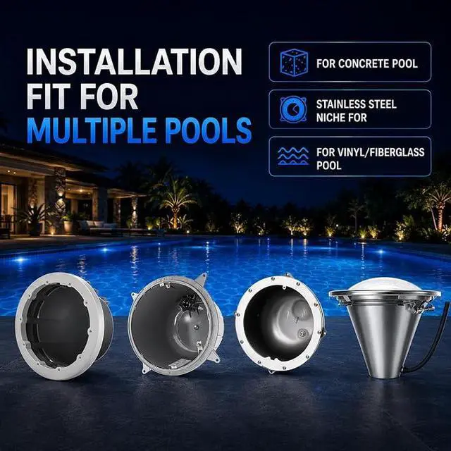 Alt view image 3 of 7 - 10 Inch LED Pool Light for Inground Pools, 120V 35W Ultra-Bright White Swimming Pool Lights Replacement, Compatible with Standard 10-Inch Wet Niche, IP68 Waterproof with 50-Foot Cord