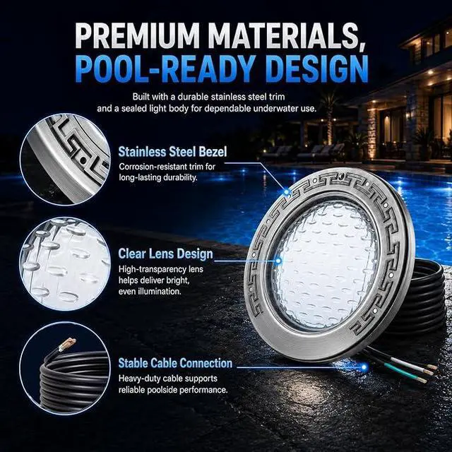 Alt view image 2 of 7 - 10 Inch LED Pool Light for Inground Pools, 120V 35W Ultra-Bright White Swimming Pool Lights Replacement, Compatible with Standard 10-Inch Wet Niche, IP68 Waterproof with 50-Foot Cord