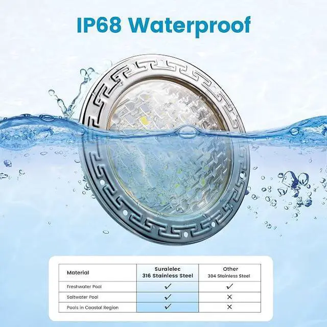 Alt view image 4 of 7 - 10 Inch Pool Lights for Inground Pool, 12V AC, 35W LED, 3000 LM | 6000K Cool White, Swimming Pool Light for Pentair Wet Niches, Underwater Pool Light Replacement, IP68 Waterproof, 100FT Cord
