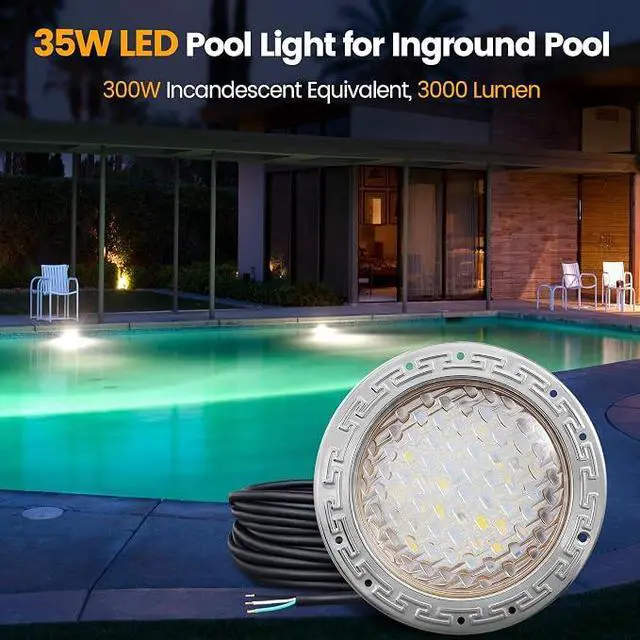 Alt view image 2 of 7 - 10 Inch Pool Lights for Inground Pool, 12V AC, 35W LED, 3000 LM | 6000K Cool White, Swimming Pool Light for Pentair Wet Niches, Underwater Pool Light Replacement, IP68 Waterproof, 100FT Cord