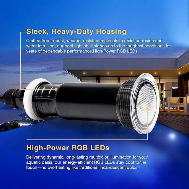 Alt view image 4 of 7 - Pool Lights for Inground Pool, Direct Replacement for Pentair GloBrite MicroBrite, 1.5 Inch LED Color Inground Pool & Spa Light, IP68 Waterproof, AC12V, 50 ft Cord