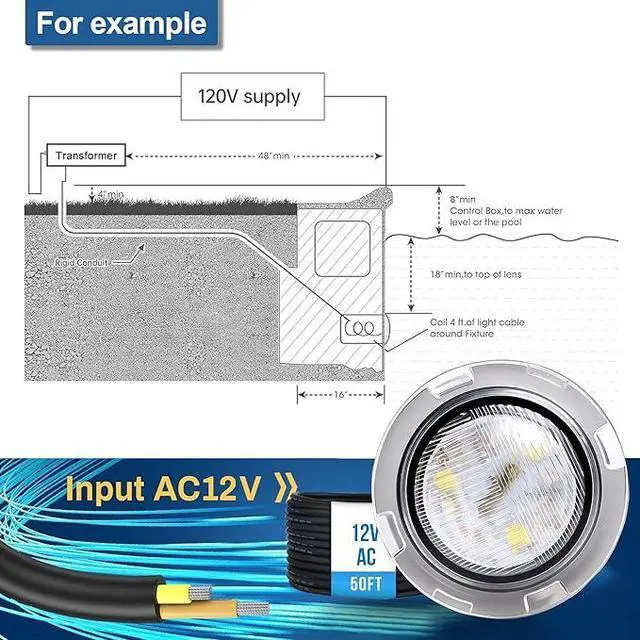 Alt view image 2 of 7 - Pool Lights for Inground Pool, Direct Replacement for Pentair GloBrite MicroBrite, 1.5 Inch LED Color Inground Pool & Spa Light, IP68 Waterproof, AC12V, 50 ft Cord