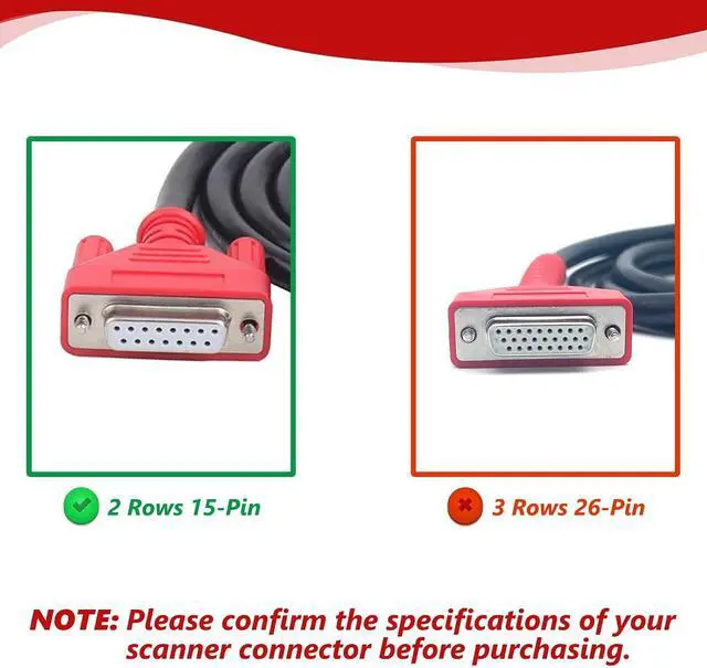Alt view image 6 of 7 - Main Cable Fit for Autel MK808S MK808Z MX808S MK808 MX808 MP808S MP808 DS708 DS808 MS906 Diagnostic Scanner, 16-PIN to DB15 2-Row Replacement OBD2 Test Connector Adapter - 60inches/150cm