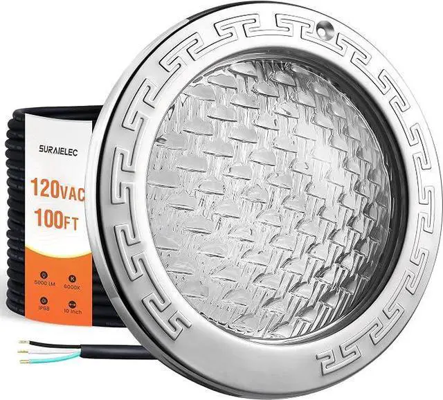 Main image of 120V LED Pool Lights for Inground Pool, 10 Inch, 5000 Lumen | 50W LED (500W Equivalent), 5000 Lumen Ultra Bright Upgrade, Cool White Inground Pool Light, Fits 10" Wet Niches, 100FT Cord