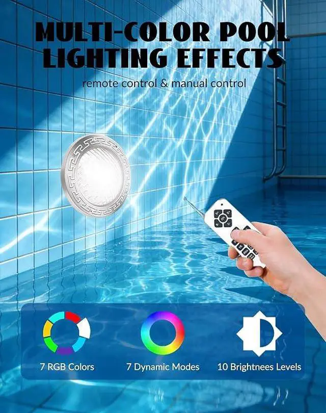 Alt view image 2 of 7 - 10 Inch Pool Lights for Inground Pool, IP68 Waterproof LED Pool Light 50W 120V with 50FT Cord, 16 Color Modes, Easy Installation Pool Light Replacement for Backyard, Patio, Spa, Homeowners
