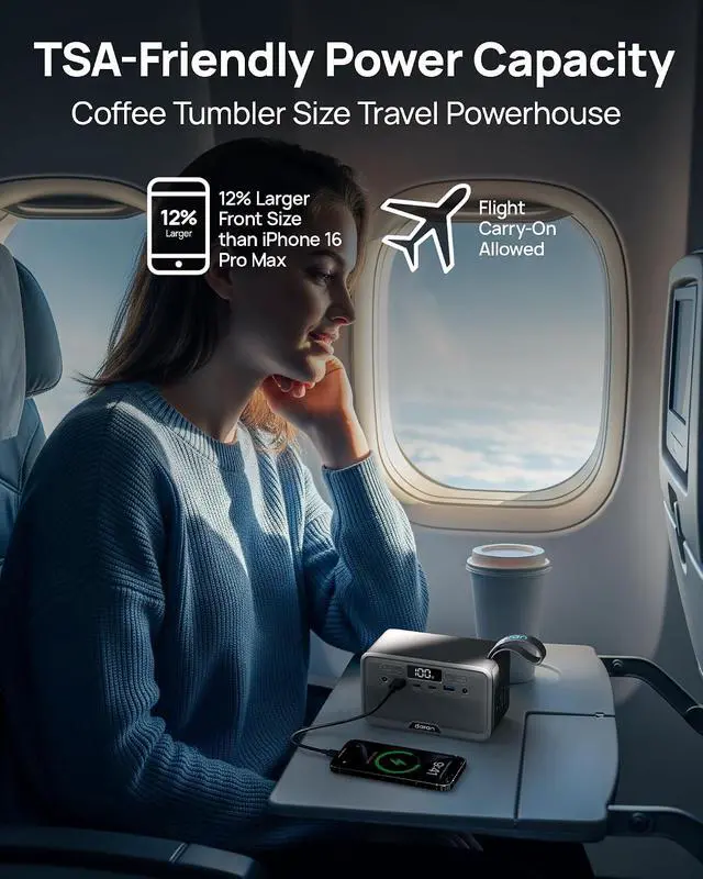 Alt view image 5 of 5 - Portable Power Station 89.6Wh 100W(200W Peak) Power Bank with AC Outlet, LiFePO4 Battery Fast Charging Small Generator for Laptop/Camping/Travel/Home/Emergency, TSA Approved