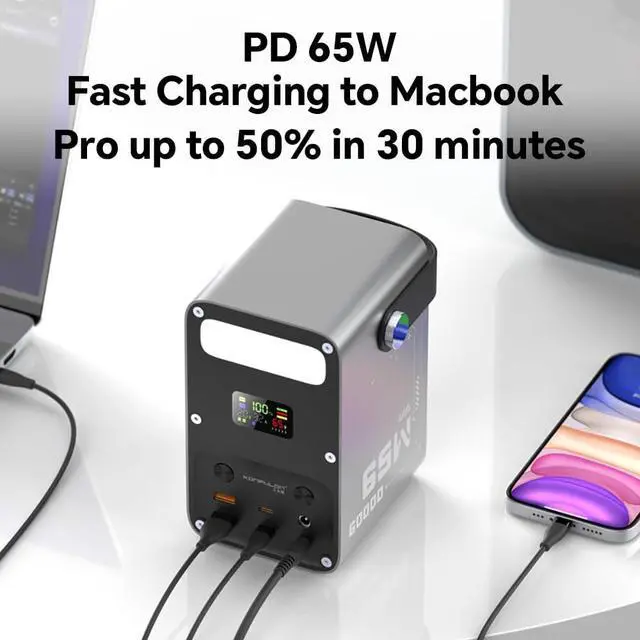 Alt view image 5 of 7 - Portable Charger 60000mAh Power Bank 65W Fast Charging USB C Battery Pack, PD 65W ,LiFePO4 Battery ,DC 12V/3A Output , LCD Display for iPhone 17, Samsung, iPad,MacBook & Camping