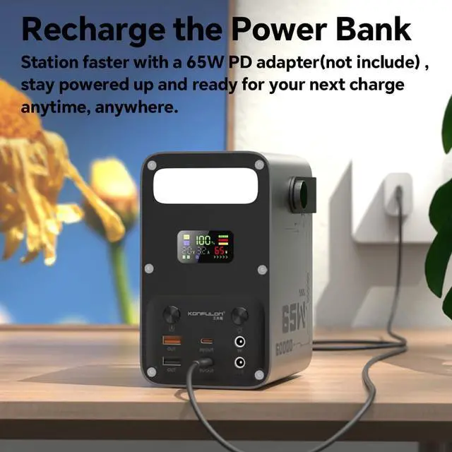 Alt view image 4 of 7 - Portable Charger 60000mAh Power Bank 65W Fast Charging USB C Battery Pack, PD 65W ,LiFePO4 Battery ,DC 12V/3A Output , LCD Display for iPhone 17, Samsung, iPad,MacBook & Camping