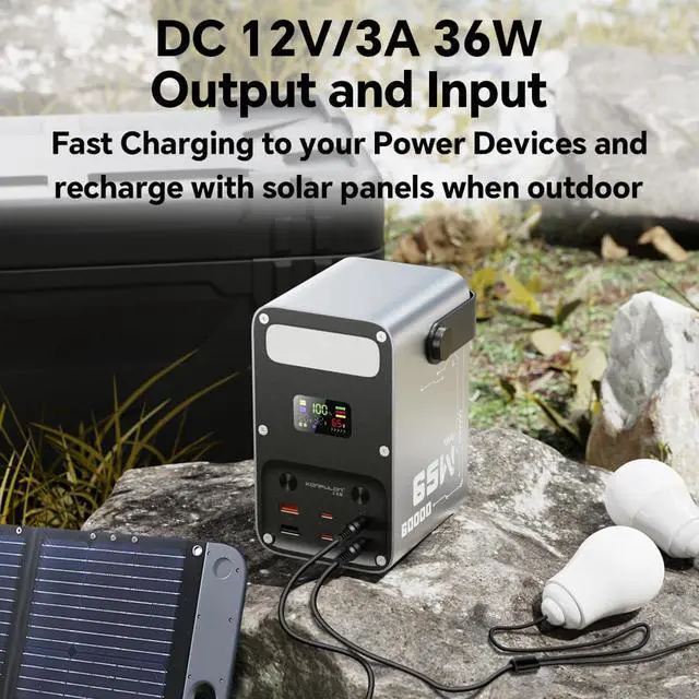 Alt view image 6 of 7 - Portable Charger 60000mAh Power Bank 65W Fast Charging USB C Battery Pack, PD 65W ,LiFePO4 Battery ,DC 12V/3A Output , LCD Display for iPhone 17, Samsung, iPad,MacBook & Camping
