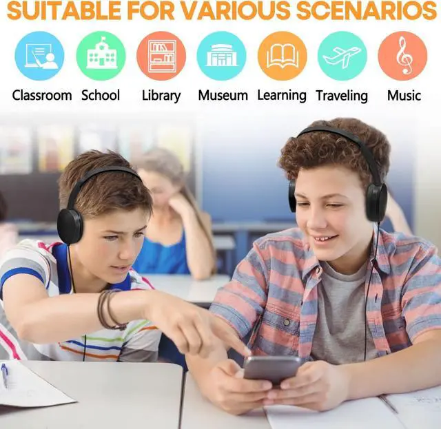 Alt view image 7 of 7 - Classroom Headphones Bulk 100 Pack for School Kids K-12,Wholesale Durable Earphones Class Set for Students Children Teens Adults, Airplane and Hospiital