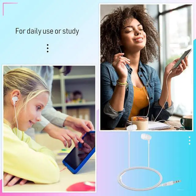 Alt view image 4 of 7 - 200 Pack Earbuds Bulk Earphones 3.5 mm Classroom Headphones for Adult Assorted Colors Earbud Wired Earphone Without Mic for Adult Office Home Individually Bagged(White)
