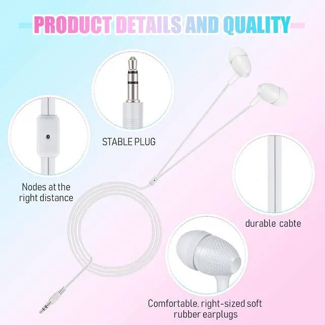 Alt view image 6 of 7 - 200 Pack Earbuds Bulk Earphones 3.5 mm Classroom Headphones for Adult Assorted Colors Earbud Wired Earphone Without Mic for Adult Office Home Individually Bagged(White)