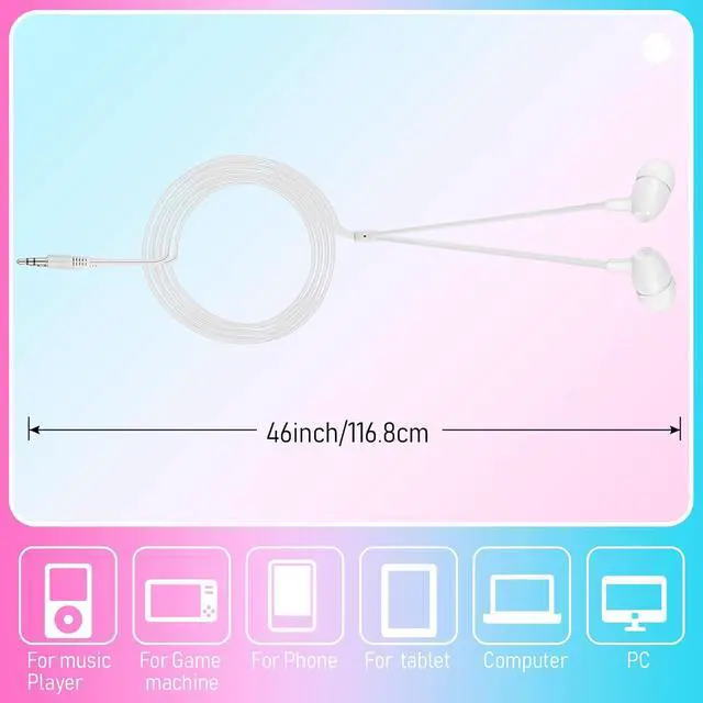 Alt view image 2 of 7 - 200 Pack Earbuds Bulk Earphones 3.5 mm Classroom Headphones for Adult Assorted Colors Earbud Wired Earphone Without Mic for Adult Office Home Individually Bagged(White)
