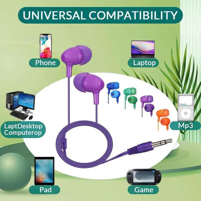 Alt view image 5 of 6 - 200 Pack Earbuds Bulk Earphones 3.5 mm Classroom Headphones for Adult Assorted Colors Earbud Wired Earphone Without Mic for Adult Office Home Individually Bagged(Mixed Colors)