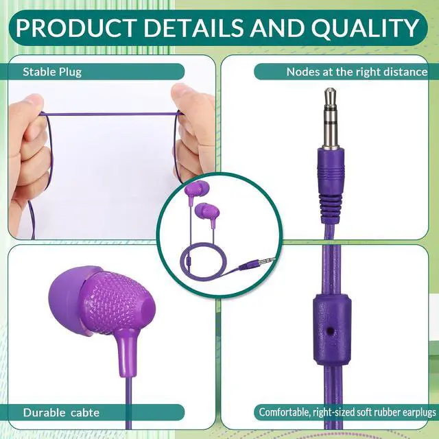 Alt view image 6 of 6 - 200 Pack Earbuds Bulk Earphones 3.5 mm Classroom Headphones for Adult Assorted Colors Earbud Wired Earphone Without Mic for Adult Office Home Individually Bagged(Mixed Colors)