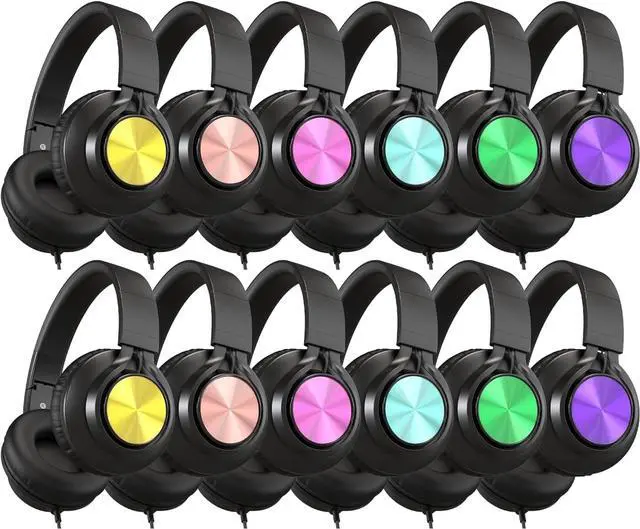 Main image of Kids Classroom Headphones with Mic, Wired 12-Pack for K-12 School Students Teens Use, Library & Online Learning & Testing, Durable & Foldable, 3.5mm Jack for Chromebook Laptop Tablets Mixed Color