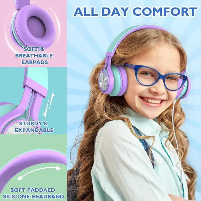 Alt view image 2 of 7 - Classroom Headphones Bulk 10 Pack with Microphone, Multicolor On-Ear Wired Kids Headphones for School with 3.5mm Jack for Library Online Learning,Chromebook, Tablet, Tangle-free Cord