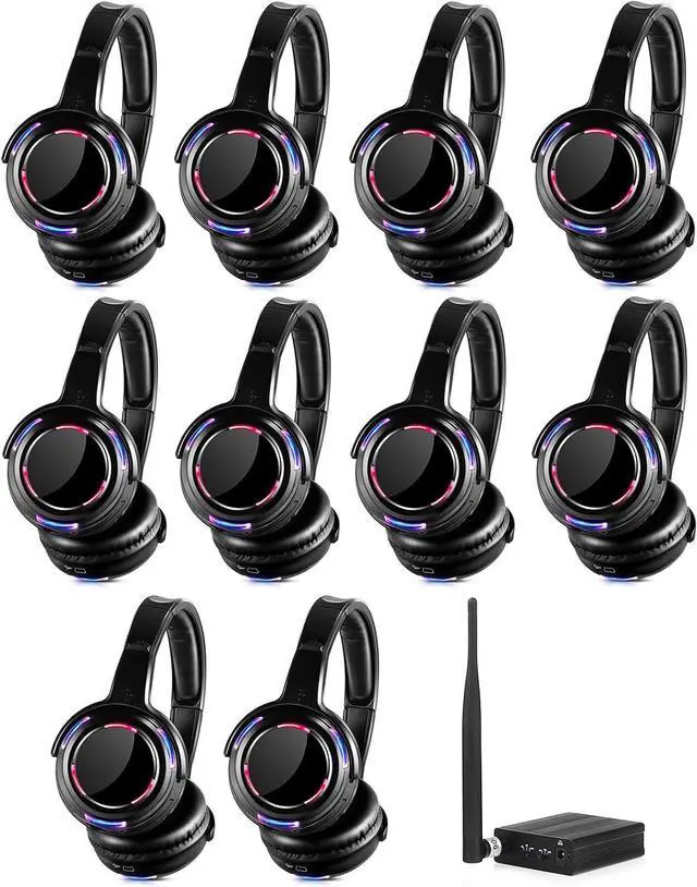 Main image of 10pcs Bundle Wireless Silent Disco LED Flashing Light Headphones with 1 Transmitter 500m Distance