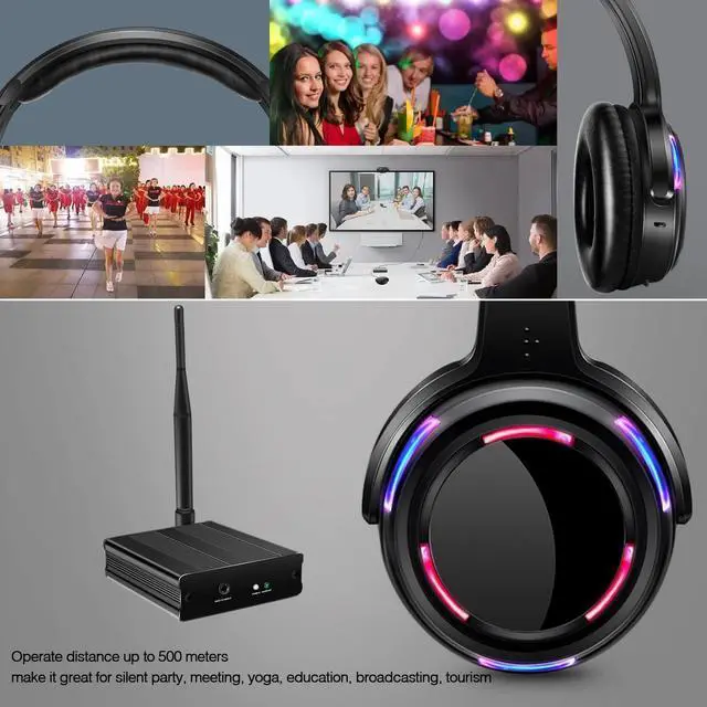 Alt view image 5 of 7 - 10pcs Bundle Wireless Silent Disco LED Flashing Light Headphones with 1 Transmitter 500m Distance