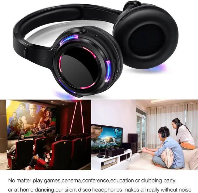 Alt view image 6 of 7 - 10pcs Bundle Wireless Silent Disco LED Flashing Light Headphones with 1 Transmitter 500m Distance