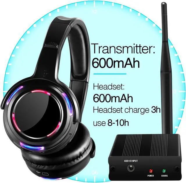 Alt view image 2 of 7 - 10pcs Bundle Wireless Silent Disco LED Flashing Light Headphones with 1 Transmitter 500m Distance