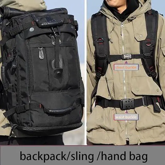 Alt view image 5 of 7 - Large Capacity For Travel Hiking Sports Carry On Backpack Durable Convertible Duffle Bag Laptop airplane (black, 60L-Large)