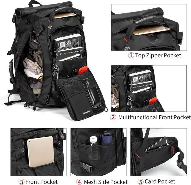 Alt view image 7 of 7 - Large Capacity For Travel Hiking Sports Carry On Backpack Durable Convertible Duffle Bag Laptop airplane (black, 60L-Large)