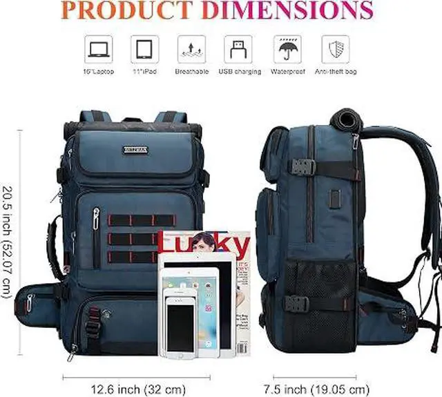 Alt view image 3 of 7 - Carry on Travel Backpack for Men Airline Approved Fits 16" Laptop | Nylon 3 in 1 Luggage Duffle Bag with USB Charging Port, Shoe Compartment, For Weekend Getaway, Overnight Trip, B682 Blue