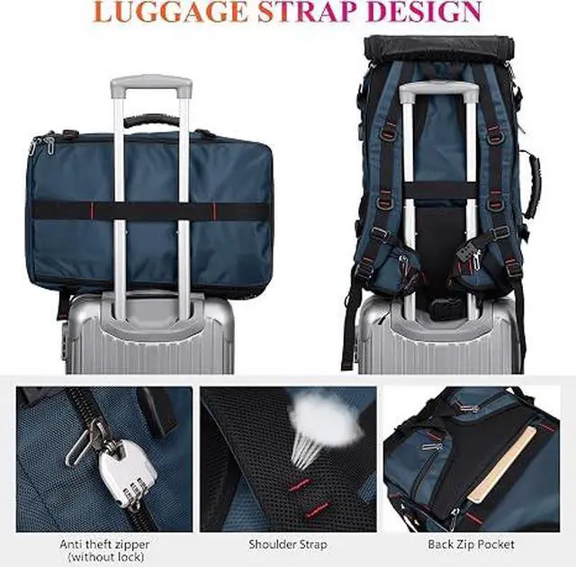 Alt view image 4 of 7 - Carry on Travel Backpack for Men Airline Approved Fits 16" Laptop | Nylon 3 in 1 Luggage Duffle Bag with USB Charging Port, Shoe Compartment, For Weekend Getaway, Overnight Trip, B682 Blue