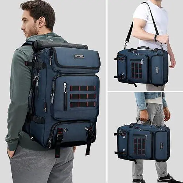 Alt view image 2 of 7 - Carry on Travel Backpack for Men Airline Approved Fits 16" Laptop | Nylon 3 in 1 Luggage Duffle Bag with USB Charging Port, Shoe Compartment, For Weekend Getaway, Overnight Trip, B682 Blue