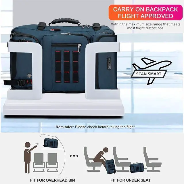 Alt view image 7 of 7 - Carry on Travel Backpack for Men Airline Approved Fits 16" Laptop | Nylon 3 in 1 Luggage Duffle Bag with USB Charging Port, Shoe Compartment, For Weekend Getaway, Overnight Trip, B682 Blue
