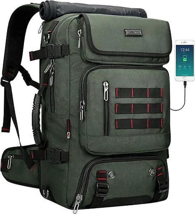 Main image of Carry on Travel Backpack for Men Airline Approved Fits 16" Laptop | Nylon 3 in 1 Luggage Duffle Bag with USB Charging Port, Shoe Compartment, For Weekend Getaway, Overnight Trip, B682 Green