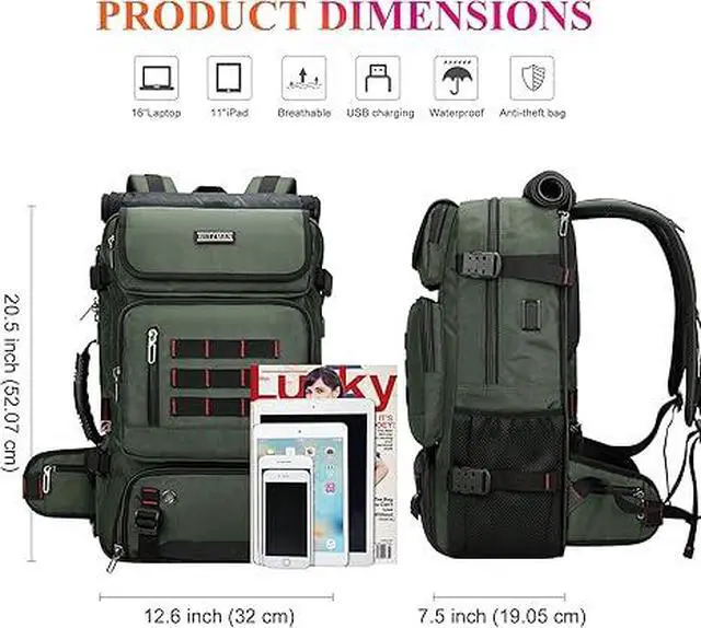 Alt view image 5 of 7 - Carry on Travel Backpack for Men Airline Approved Fits 16" Laptop | Nylon 3 in 1 Luggage Duffle Bag with USB Charging Port, Shoe Compartment, For Weekend Getaway, Overnight Trip, B682 Green