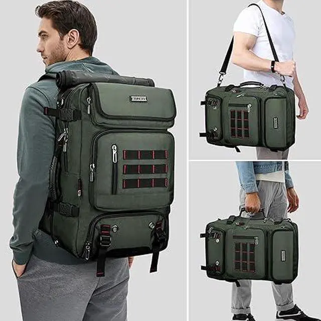 Alt view image 2 of 7 - Carry on Travel Backpack for Men Airline Approved Fits 16" Laptop | Nylon 3 in 1 Luggage Duffle Bag with USB Charging Port, Shoe Compartment, For Weekend Getaway, Overnight Trip, B682 Green